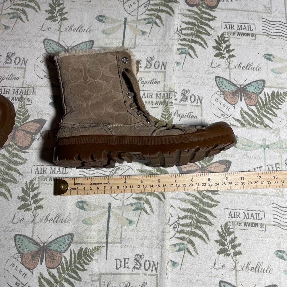 Coach Taupe & Cream Shearling-Lined Winter Boots - Picture 6 of 9